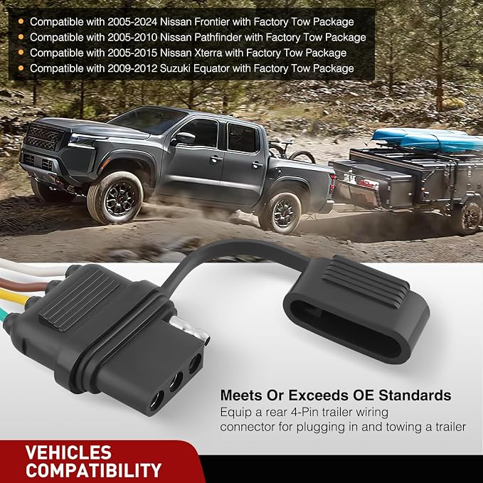 4 Pin Trailer Wiring Harness 55441 Custom for 2005 2006 2007 2008 2009 2010 2011 2012 2013 14 15 16 17 18 19 20 21 22 23 24 Nissan Frontier Xterra Pathfinder Suzuki Equator