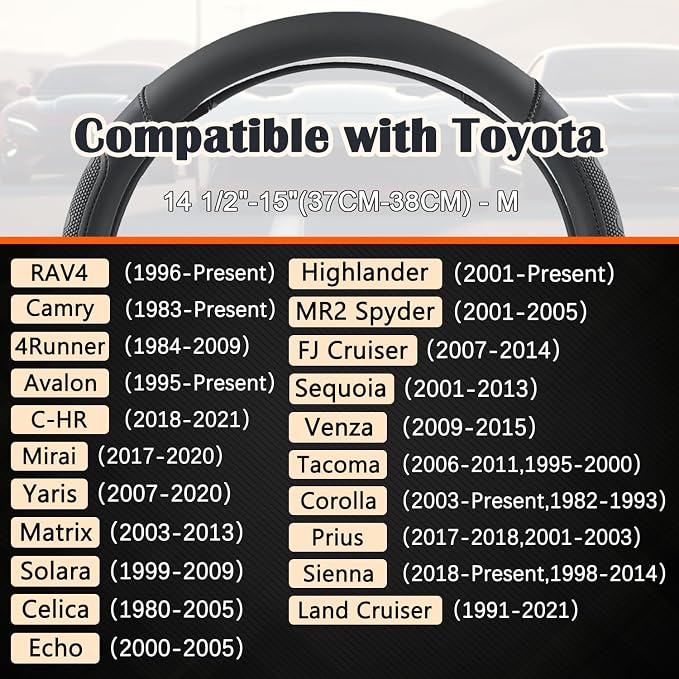 Car Steering Wheel Cover for Toyota RAV4,Camry,Highlander,Corolla,Prius,Tacoma,Standard Size - Black