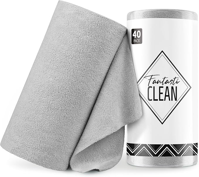 Microfiber Cleaning Cloth Roll -40 Pack, Tear Away Microfiber Towels, 12" x 12", Reusable, Washable, Scratch Free, Ultra Absorbent Dishcloth for for All-Around Cleaning Supplies (Grey)