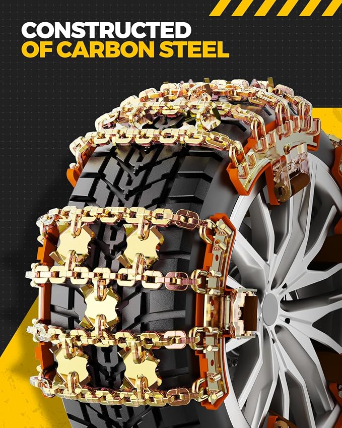 Upgrade Alloy Steel Tire Chains for Car/SUV/Pickup Truks, Adjustable Universal Emergency Snow Chains for Off-road SUV Car Tires 185 195 205 215 225 235 245 255 - Set of 6, Alloy Steel
