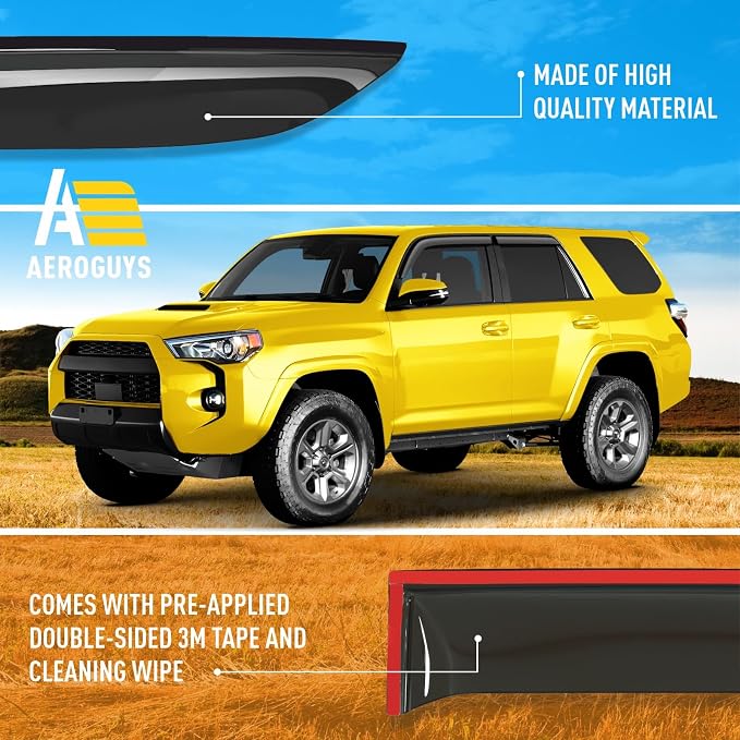 Extra Durable Window Deflectors Tape-On Window Visors Rain Guards Fit for Toyota 4Runner 2010-2024, Sun Visors, Wind Vent for Shades, Exterior Car Accessories - 4pcs. AG0112