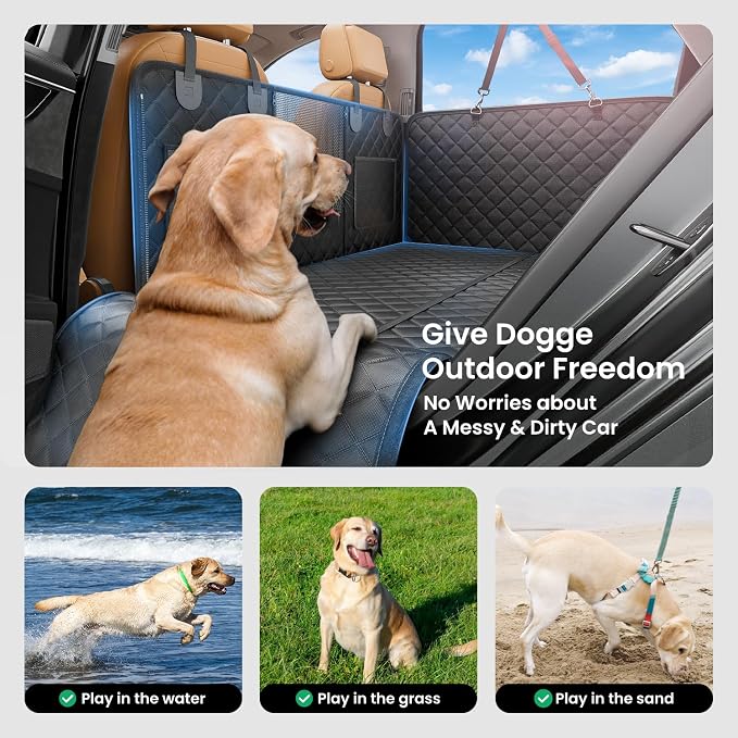 Dog Car Seat Cover for Back Seat, Hard Bottom Dog Hammock, Pet Bed Extender for 2-4 Large/Medium Dogs, Waterproof Seat Protector, Universal L Size Fits for SUV Medium Truck, Black