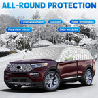 Half Car Cover for XL SUV Sunroof & Windshield Cover for Ice and Snow, All Weather Vehicle Body Cover for Sun, Rain, Dust（157"x59"）