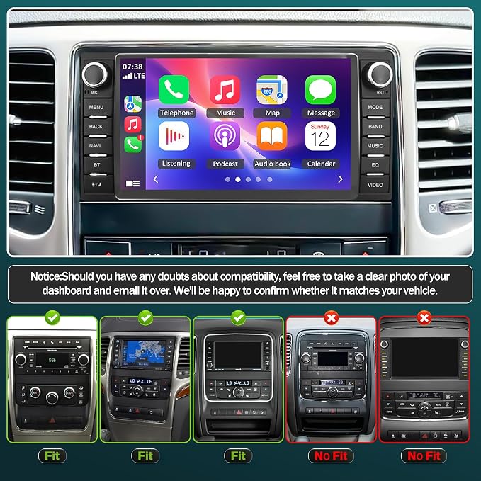 Upgrade Car Radio Stereo for Jeep Grand Cherokee 2011-2013 for Dodge Durango 2011-2013, 7" Touch Screen Stereo with Wireless Carplay/Android Auto 2+32GB EQ DSP Bluetooth FM Radio and HD Backup Camera