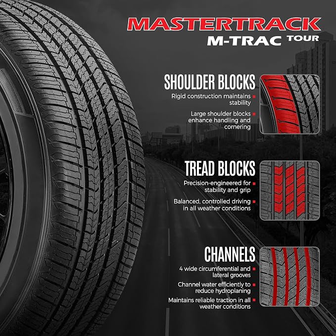 Set of 4 M-TRAC TOUR 215/70R15 98T All Season High Performance Passenger Tires 215/70/15 + 3-Year Road Hazard Warranty Included (Tire Only)-UTQG 560AA