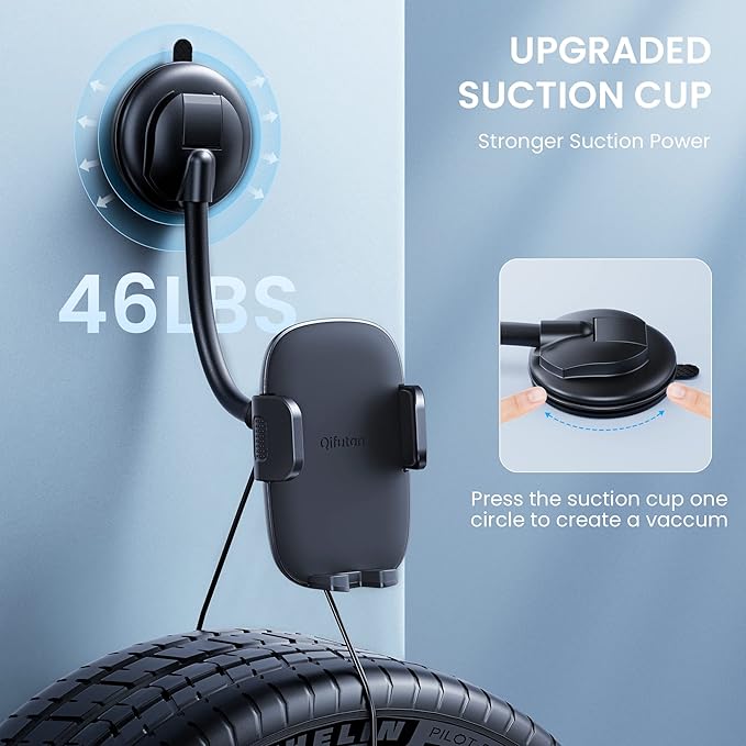 Cell Phone Holder for Car Phone Mount Long Arm Dashboard Windshield Car Phone Holder Anti-Shake Stabilizer Phone Car Holder Compatible with All Phone Android Smartphone, Black