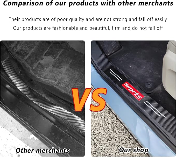 5PCS Car Door Sill Protector,Carbon Fiber Sport Threshold/Rear Bumper Guard Anti-Scratch Sticker Door Edge Protection Decorate,Interior Accessories Self-Adhesive Anti-Scratch Waterpoor(Red sport-5Pcs