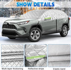 Half Car Cover for SUV Sunroof & Windshield Cover for Ice and Snow, All Weather Vehicle Body Cover for Sun, Rain, Dust（142"x59"）