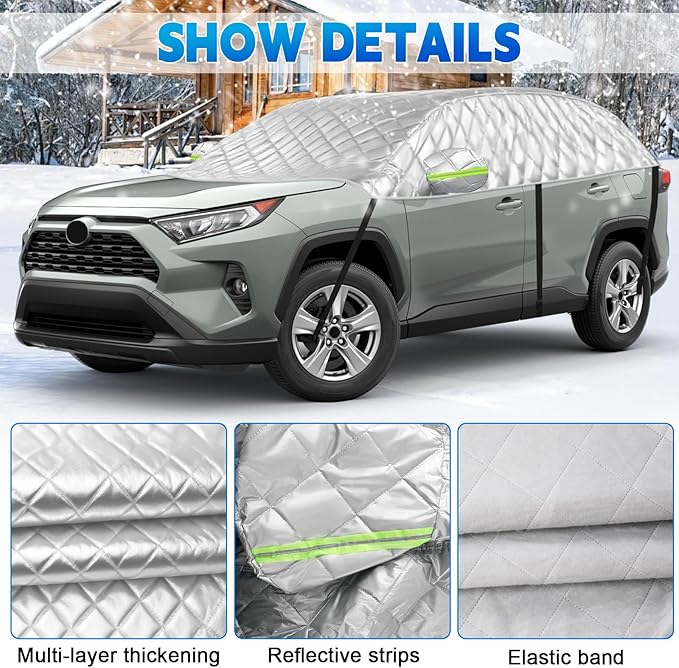 Half Car Cover for SUV Sunroof & Windshield Cover for Ice and Snow, All Weather Vehicle Body Cover for Sun, Rain, Dust（142"x59"）