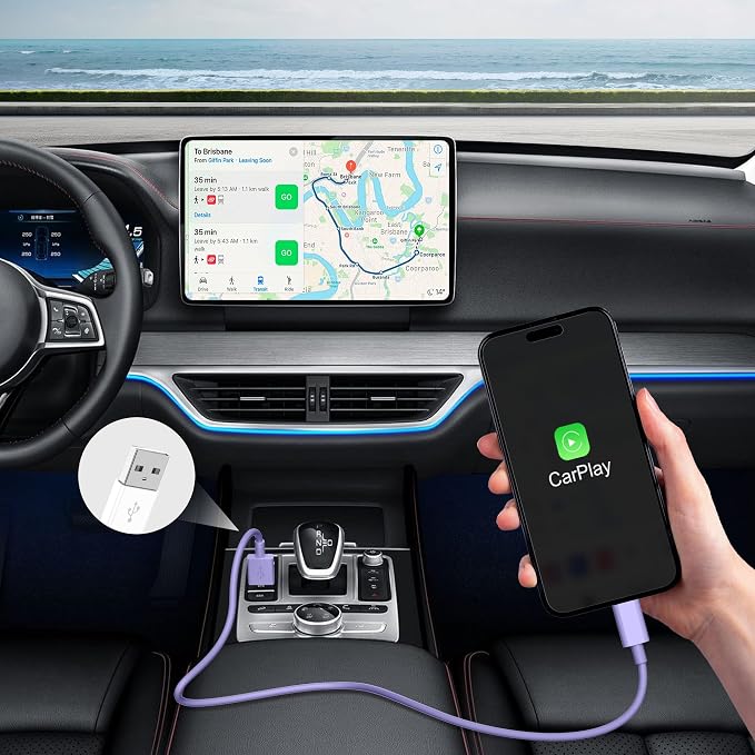 Car iPhone Carplay Cable, Car Charger Cord, USB A to Lightning Cable Fast Charging & Data Transfer for iPhone 14/13/12/11 Pro Max XR XS X 8 7 6 Plus SE Tangle-Free,3ft Purple
