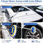 Car Wash Brush with Long Handle - 62" Car Wash Kit with Chenille Microfiber Cleaning Brush, Car Washing Mop with 3 Replacement Mitts, Scratch-Free Scrub Washer Wand for Vehicles, RV, Truck Blue