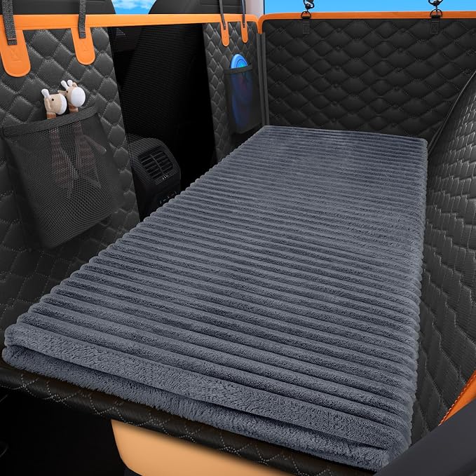 Backseat Pet Bed Mat, Non-Slip Dog Bed for Car Back Seat, Washable Travel Pet Mat with Removable Cover, Dog Seat Covers Protector Fit for Backseat Extenders and Trucks SUVs, 54"x 24.8", Grey