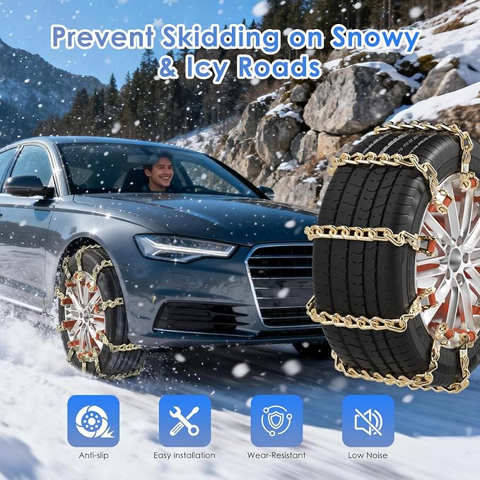Qoosea Snow Chains 8Pcs Tire Chains Snow Chains for Car SUV Tire Chains with Tightening Buckles Universal Anti-Slip Snow Tire Chains Tire Cables Durable Chains for Tires Heavy Duty