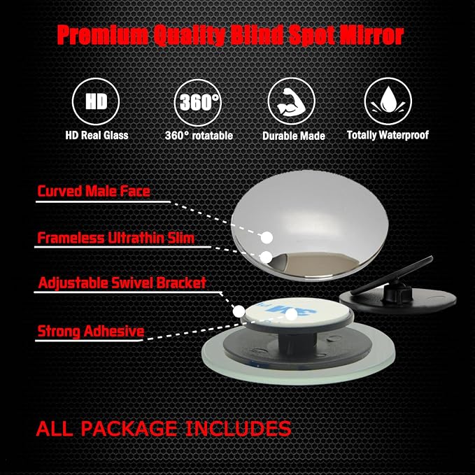 2" Round Blind Spot Mirrors, Adjustabe HD Glass Convex Wide Angle Rear View Car SUV Universal Fit Stick-On Lens, Pack of 4