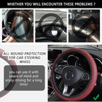 Leather Steering Wheel Cover,Anti Slip Car Steering Wheel Cover for Car Decorations & Steering Wheel Protections,Universal 15Inch Wheel Cover Car Interior Accessories for Men & Women (Burgundy)