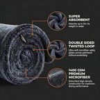Car Drying Towel Extra Large 36" x 24" 1400 GSM Twisted Loop Microfibre - Charcoal Drying Towel Car Detailing, Double-Sided Edgeless Design, Super Absorbent, Durable Machine Washable and Lint-Free
