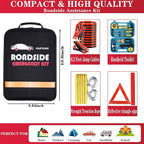 Car Emergency Kits for Vehicles with Jumper Cables Automotive Safety Kits | Roadside Emergency Car Kit headlamp, Reflective Triangle, Safety Hammer, Folding Shovel, Ideal Gifts for New Drivers