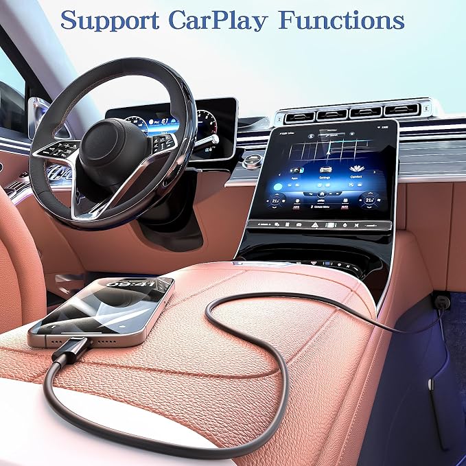 Car Carplay Cable for iPhone 17/16/15,iPhone 17/16/15Pro 17/16/15ProMax 17/16/15 Plus, USB A to USB C Cable for Apple Carplay, USB-C Car Charger for iPad Pro iPad Air 5th 4th Mini 6th Type C 3FT-Black