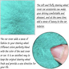 Fluffy Steering Wheel Cover for Women Fuzzy Steering Wheel Cover Winter Warm Faux Wool Plush Car Wheel Cover Furry Steering Wheel Protector Universal Fit 15 Inch (Green)