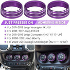 Audio Air Conditioning Button Cover Decoration Twist Switch Ring Trim for Jeep Wrangler JK JKU Patriot 2011-2018, Compass 11-16, Liberty 08-12, Dodge Challenger 08-14 Interior Accessories (Purple)