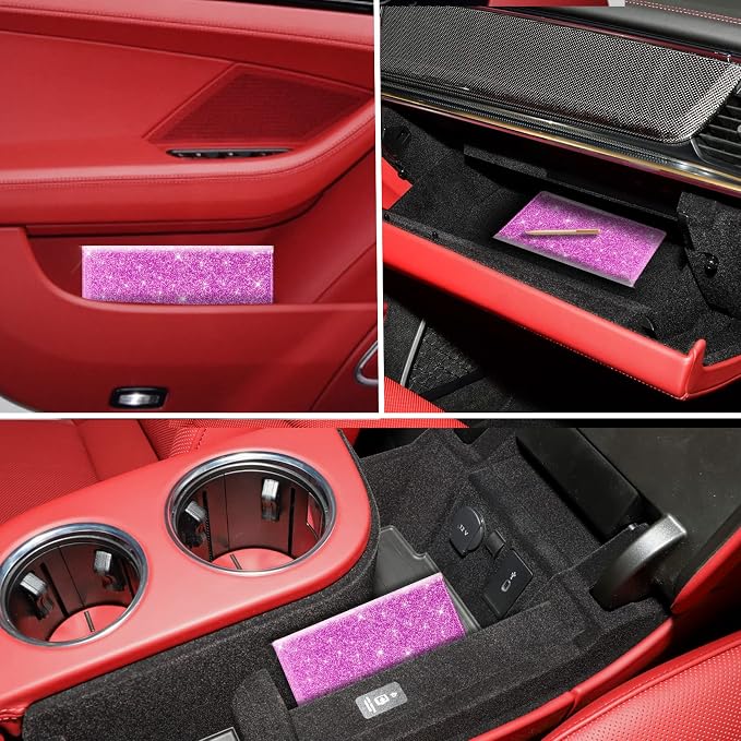 Car Registration and Insurance Card Holder, Vehicle License Document Glove Box Compartment Organizer, Interior Car Accessories for Women Men (Glitter Purple)