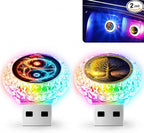 2 Pcs Tree Life USB LED Car Portable Interior Multi-Color Atmosphere Lamp | Portable Mini LED Night Light Auto Ambient Lighting, Universal Car Interior Decor Accessories Tree Life Gifts for Women Men