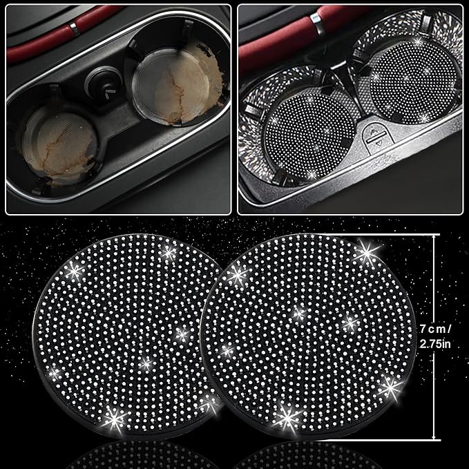 8 pcs Bling Car Accessories Set for Women, Steering Wheel Cover, Sparkly Seat Belt Covers, Bling Gear Shift Cover, Universal Fit Most Cars (Black Diamond)