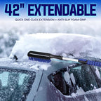2 Pack 42" Multi-Purpose Ice Scraper and Extendable Snow Brush for Cars with Foam Grip and 360-Degree Pivoting Brush Head, SJEG-SB42SHX2