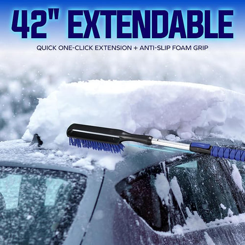 2 Pack 42" Multi-Purpose Ice Scraper and Extendable Snow Brush for Cars with Foam Grip and 360-Degree Pivoting Brush Head, SJEG-SB42SHX2