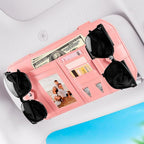 Car Sun Visor Organizer, Multi-Pocket Auto Interior Storage Pouch with Secure Metal Clip Hook and Loop Straps, PU Leather Visor Case for Sunglasses, Cards, Photos, Pen, Universal Fits (Pink)