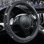 Bling Diamond Leather Steering Wheel Cover, With Sparkly Crystal Glitter Rhinestones Universal Fit 14"1/2-15" Car Wheel Protector for Women Girl Fit Suvs,Vans,Sedans,Car,Trucks, Black Diamond