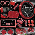 27 PCs Red Bling Car Accessories Set for Women, Steering Wheel Covers Universal Fit 15 Inch, Bling License Plate Frame, Bling Phone Holder, Bling Car Coasters (Red Diamond)