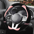 Furry Cute Soft Steering Wheel Cover 15 inch Black with Pink | Fluffy Short Plush Car Accessories, Non-Slip Cold-Proof Sweat-Proof Colorfast, Universal 14.5 inch to 15 inch