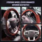 Breathable Leather Steering Wheel Cover with Non-Slip Grip for Enhanced Comfort - Designed for 15.35-16.14Inch Wheels on Pickup Trucks & Large SUVs. (15.74-inch red)
