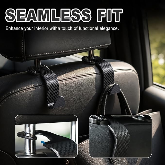 Car Seat Hooks for Headrest 4 Pack, Car Seat Back Storage Hook, Universal Vehicle Headrest Hanger for Purse, Handbag, Coat, Umbrella, Grocery Bags, Practical Interior Accessories