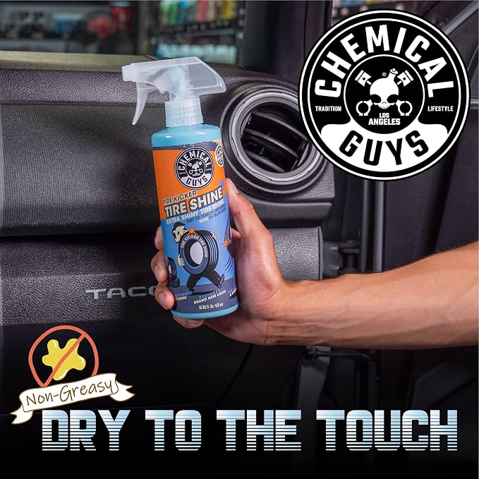 Tire Kicker Sprayable Extra Glossy Tire Shine Spray, Dry-to-Touch Dressing - Restores Wet Look to Rubber, Vinyl, and Plastic, Safe for Cars, Trucks, Motorcycles, RVs, and More - 128 oz