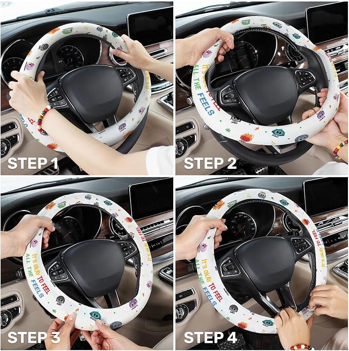 Colorful Emotion Icon Steering Wheel Cover, Polyester Car Wheel Grip, Universal 15 Inch for Cars SUVs Trucks