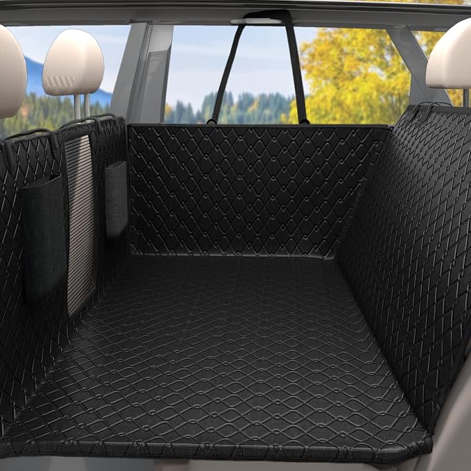 Dog Truck Seat Cover for Back Seat, Hard Bottom Pet Hammock for Car, Bed Extender for 2-4 Large Dogs, Waterproof Seat Protector, Universal XL Size Fits for Crew Cab Truck, SUV, Black