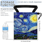 Car Trash Bag Hanging Back of Seat Waterproof Small Cute Printed One-Handed Strap Drawstring Garbage Bags for Car-Starry Night
