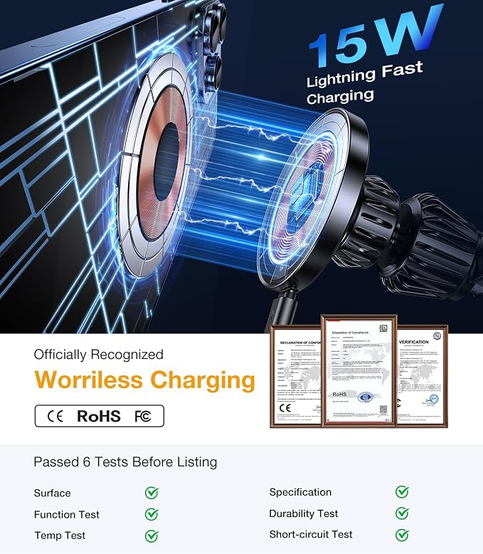 for Magsafe Car Mount Charger【100% Stable】15W Magsafe Car Charger Magnetic Phone Holders for Your Car Accessories for Women Men car Phone Holder Wireless Car Charger for iPhone (Carbon Fiber)