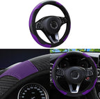 Car Steering Wheel Cover, 15 inch Carbon Fiber Microfiber Anti-Slip Breathable PU Leather Elastic Steering Wheel Protector, Car Interior Accessories for Most Cars (Purple)
