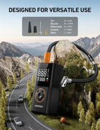 L7 Tire Inflator Portable Air Compressor Cordless-2pack Bike Pump with Digital Dual Values Display, 150 PSI Car Tires Pump with LED Lights Air Pump for Cars, Motorcycles, Bikes, Balls Orange