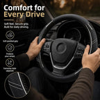 Sport Leather Steering Wheel Cover 14 1/2 inch to 15 inch Universal, Padded Soft Grip Breathable for Car Truck SUV Jeep, Anti Slip Odorless Carbon Fiber Black