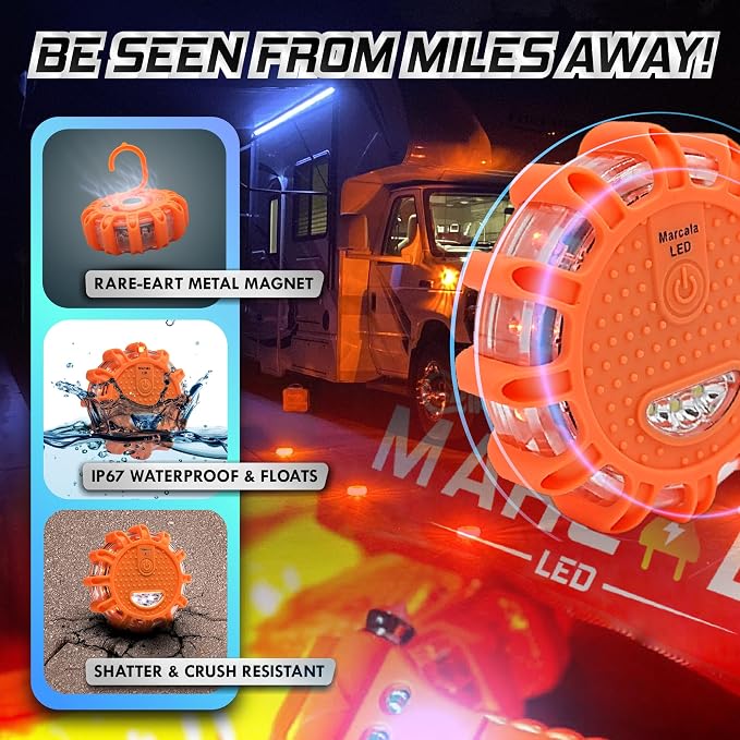 3‑Pack LED Road Flares | DOT Compliant Emergency Lights for Vehicles with Batteries, Whistle & Case | Flares Emergency Road | Emergency Flares | Perfect For Gifting or Everyday Roadside Safety
