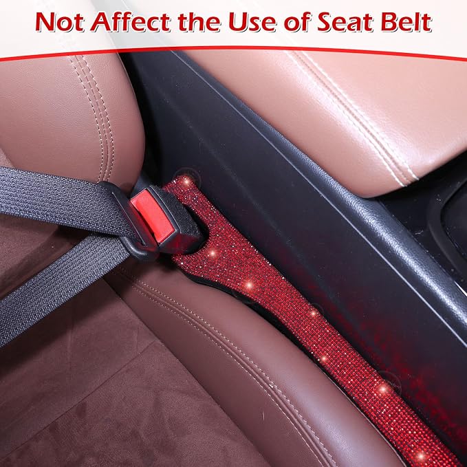 Bling Red Car Seat Gap Filler, 2 Pack Car Abyss Blocker Universal Fit for Car SUV Truck, Handmade Crystal Rhinestone Diamond Red Bling Car Accessories for Women(Red)