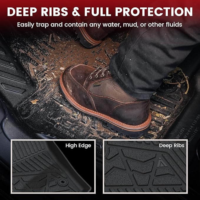 Floor Mats for Chevrolet Chevy Colorado/GMC Canyon Crew Cab 2023 2024 2025 2026 (Fit Carpet Floor), All Weather TPE Custom Fit Floor Mats for Cars, 1st and 2nd Row Car Floor Mats Full Set