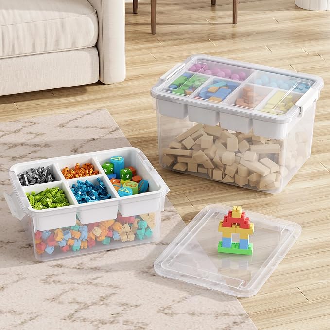 80Qt Stackable Storage Bins with Lids & Trays, Clear Plastic Latching Boxes Organizers with Dividers Portable 20Gal Containers for Arts & Crafts, Home and Car Trunk Organization, 4Pack