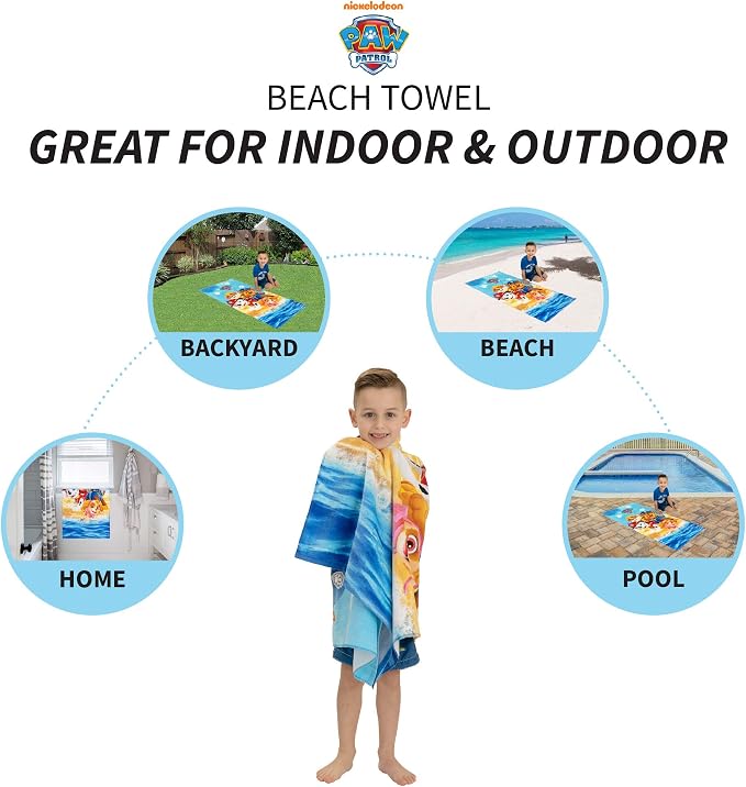 Kids Super Soft Cotton Bath/Pool/Beach Towel, 58 in x 28 in, Paw Patrol