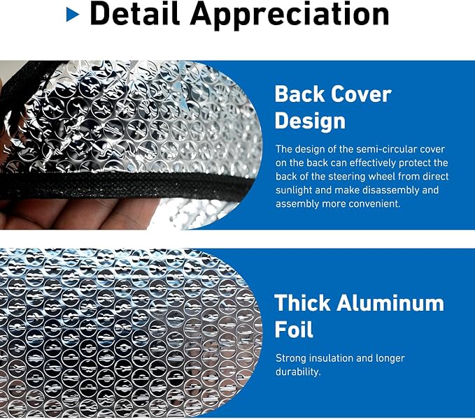 Steering Wheel Sun Shade Cover, Aluminum Foil Heat Resistant Steering Wheel Cover, 18" Slip-on Steering Wheel Sun Protector, Fit for Most Car SUV Van (Silver)