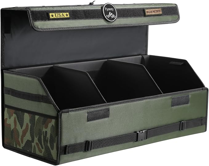 Car Trunk Organizer for SUV and Sedan, Tactical‑Green, 29.5 in | Tactical & Aerospace Oxford, Extra‑Large, Hinged Lid, Collapsible & Adjustable, Water‑Resist & Dust‑Proof